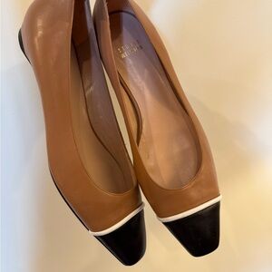 Stuart Weitzman Tan and Black Flats with Color-Block Design
